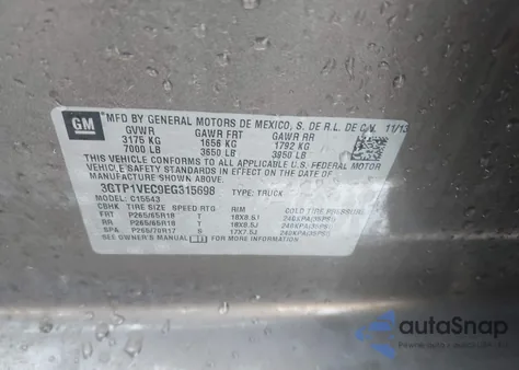 2014 GMC Sierra 1500 Slt z USA, uszkodzony, nr VIN 3GTP1VEC9EG315698